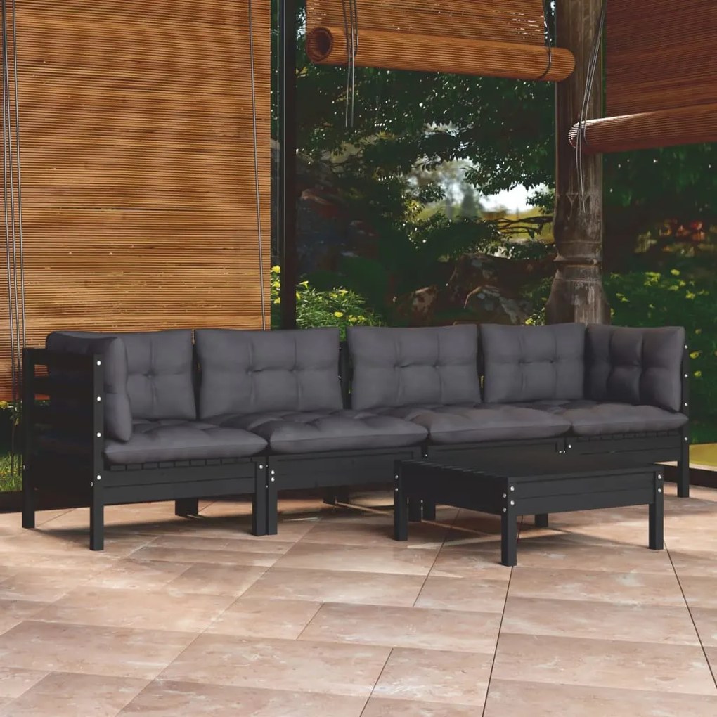 Set divani da giardino 5 pz con cuscini legno massello di pino