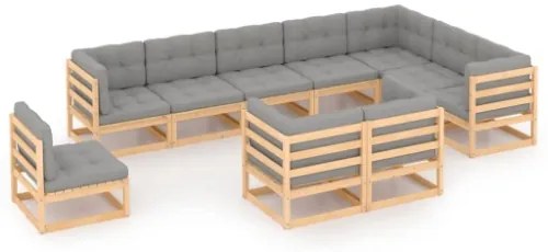 Set Divani da Giardino 10 pz con Cuscini Legno Massello di Pino