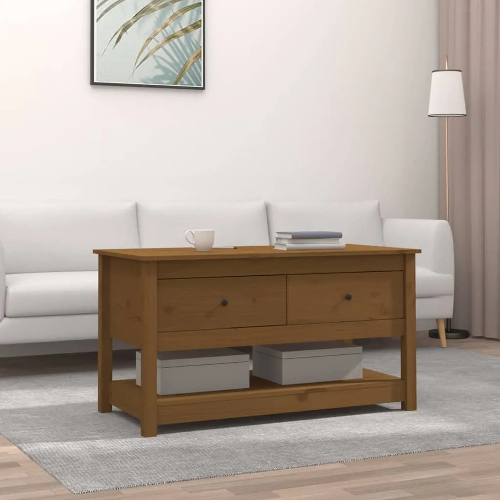 Tavolino Da Salotto Ambra 102x49x55cm İn Legno Massello Di Pino /