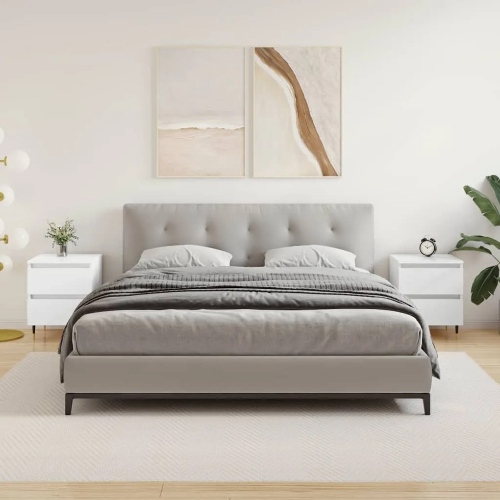 Comodini 2pz Bianco Lucido 40x35x50 Cm İn Legno Multistrato /