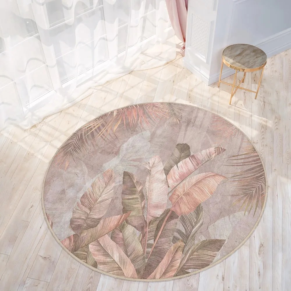 Tappeto rotondo in rosa chiaro lavabile ø 80 cm Dusty Leaves – Mila Home