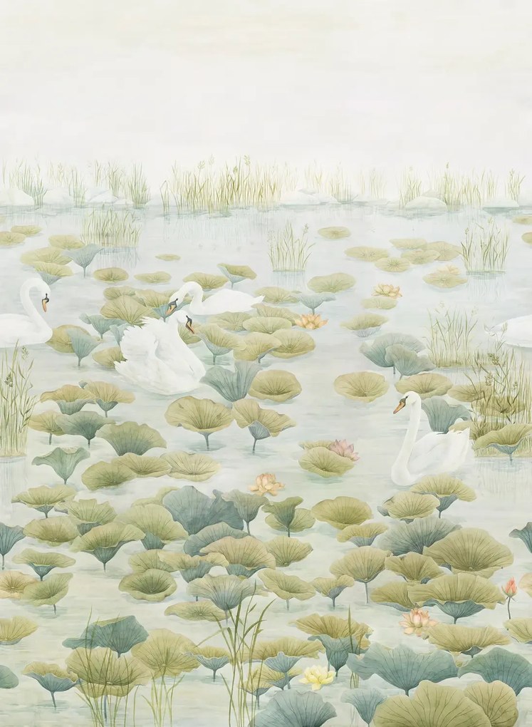 Sian Zeng Carta da parati panoramica Classic Swan Lake - Green