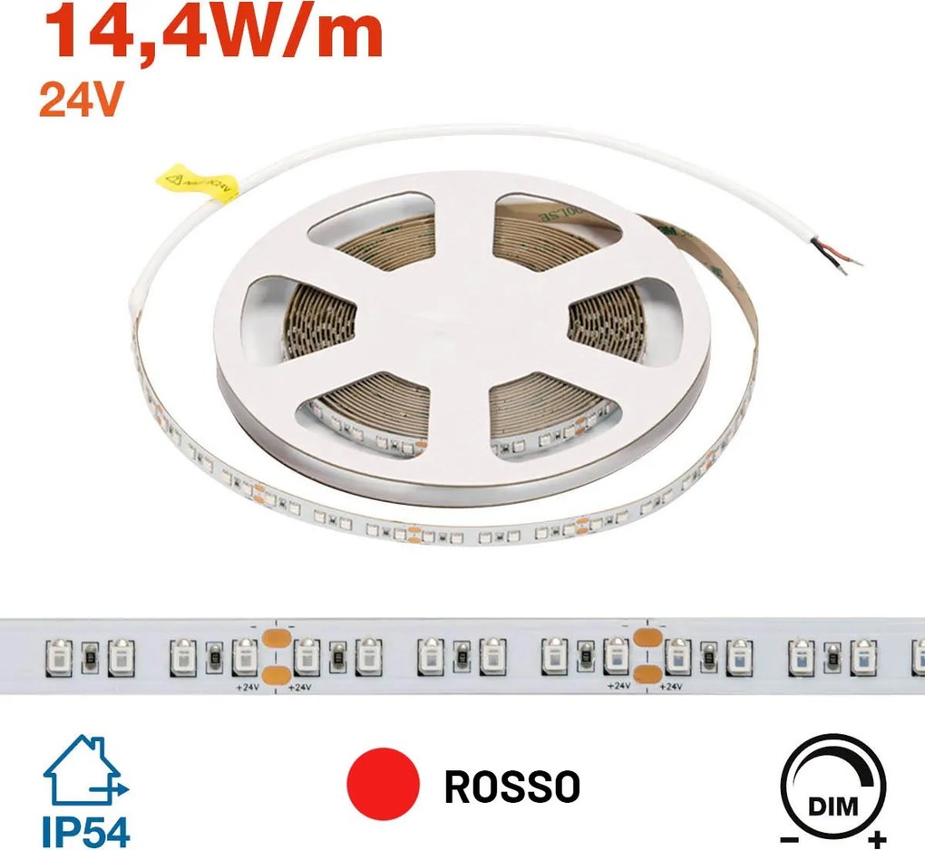 Striscia LED 24V 144W/m Luce Rossa - IP54 - 5 metri