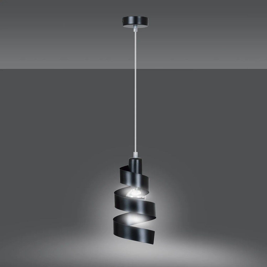 Sospensione Moderna 1 Luce Tristano In Acciaio Nero Con Fasce A Spirale
