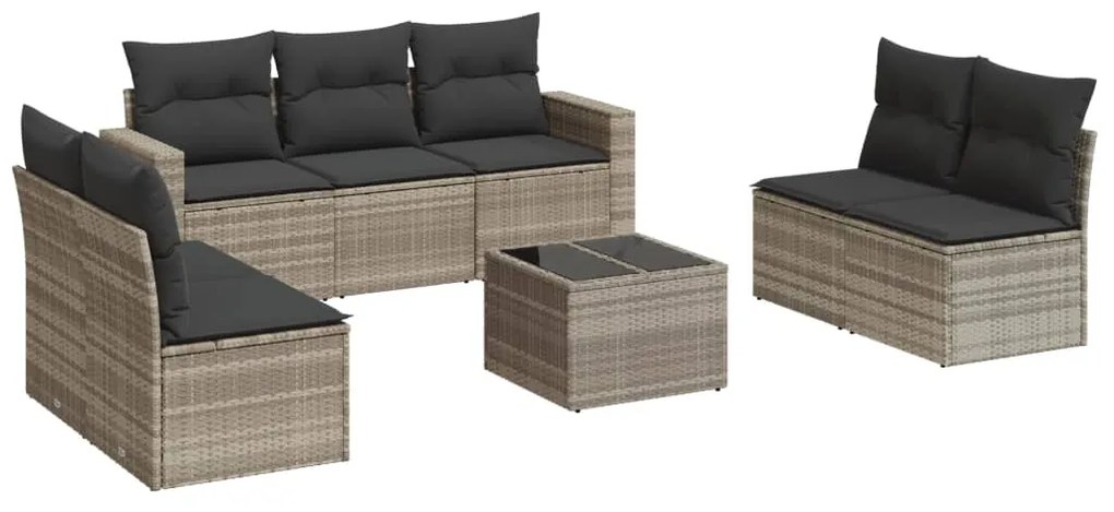 Set divano da giardino 8pz con cuscini grigio chiaro polyrattan