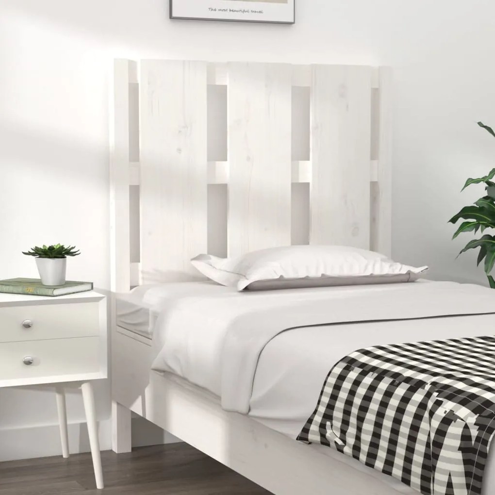 Testiera Per Letto Bianca 80,5x4x100 Cm Legno Massello Di Pino /