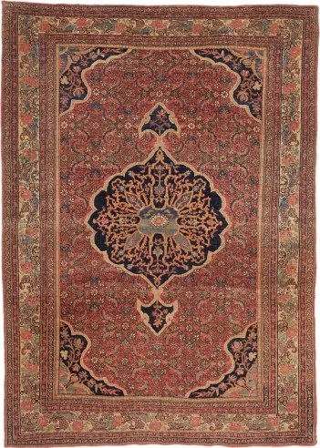 Antik Medaglione Floreale Rosso Blu Scuro 160x220 Cm
