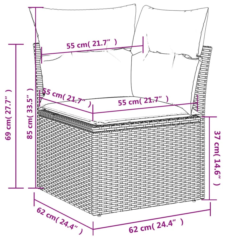 Divano Angolare da Giardino con Cuscini Grigio in Polyrattan