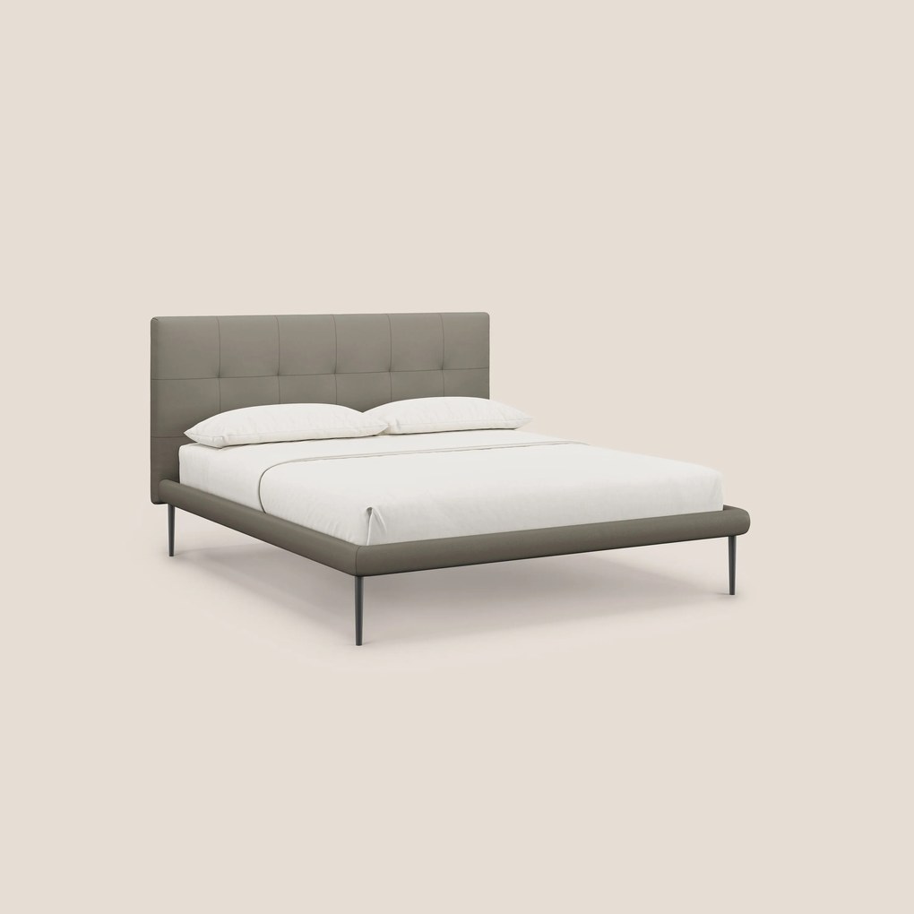 Midori letto imbottito trapuntato in ecopelle con piedini alti T04 talpa
