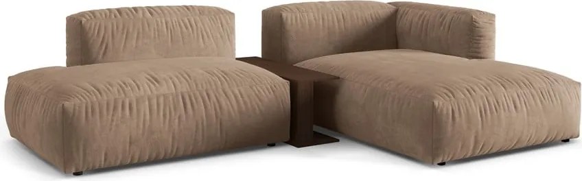 Divano angolare componibile marrone chiaro (con penisola a destra/con chaise lounge) con rivestimento in velluto Martina – Micadoni