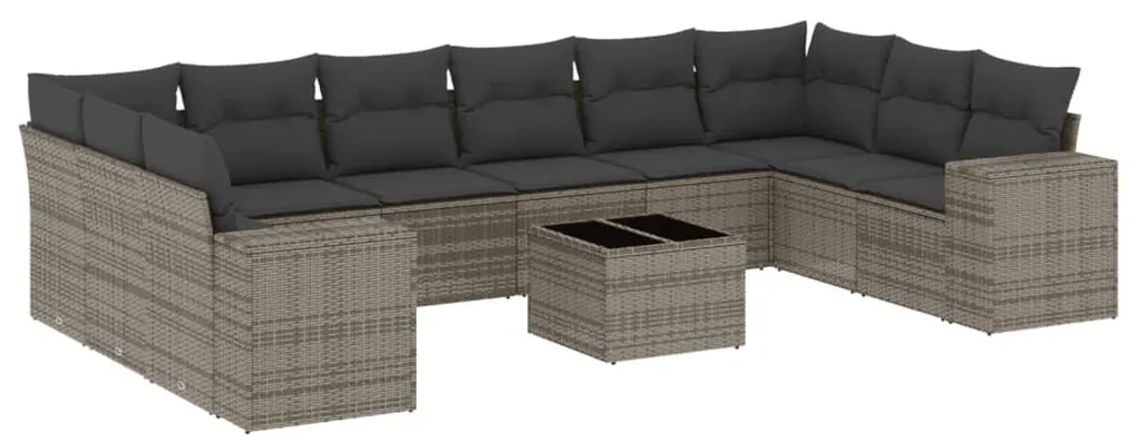 Set divani da giardino 11 pz con cuscini in polyrattan grigio