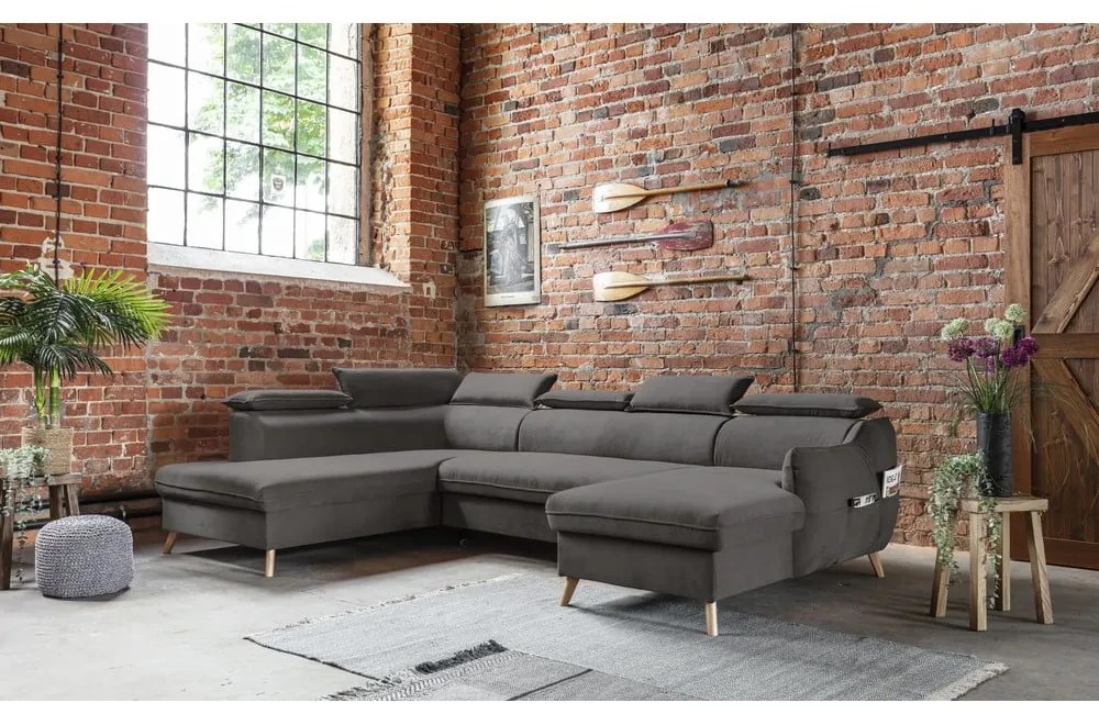 Divano letto angolare a U in velluto grigio scuro (angolo sinistro) Sweet Harmony - Miuform