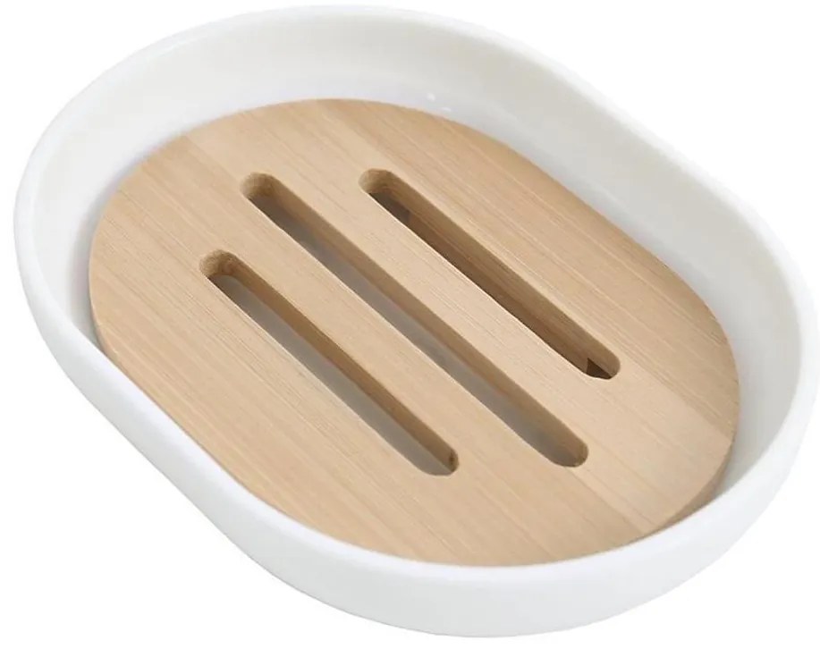 Aqualine - Portasapone SNOW bianco/bambù