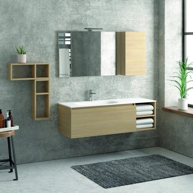 Kamalu - composizione bagno 135cm composta da mobile e lavabo, specchio e due pensili