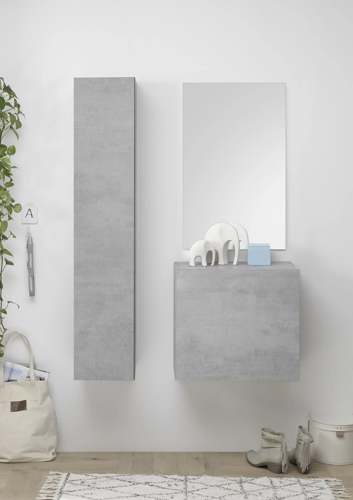 Mobile da ingresso Coly con colonna in finitura Cemento