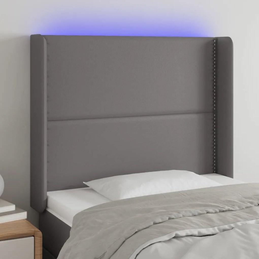 Testiera A Led Grigio 83x16x118/128 Cm İn Similpelle /