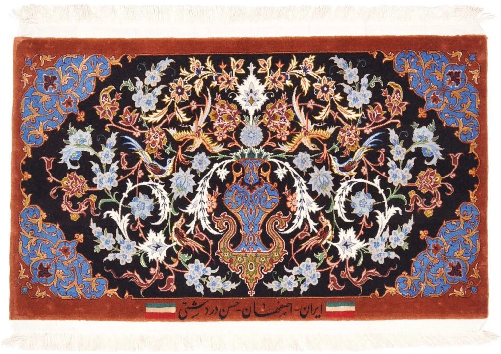 Isfahan Tappeto 90 x 50 Nero (Iran) Annodato A Mano