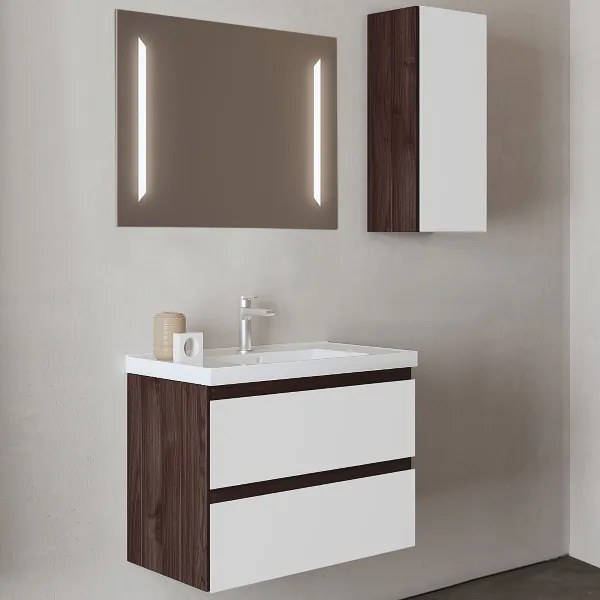 Mobile bagno sospeso 82 cm base 2 cassetti con lavabo GRACE4 Olmo Caffč/Bianco Lucido