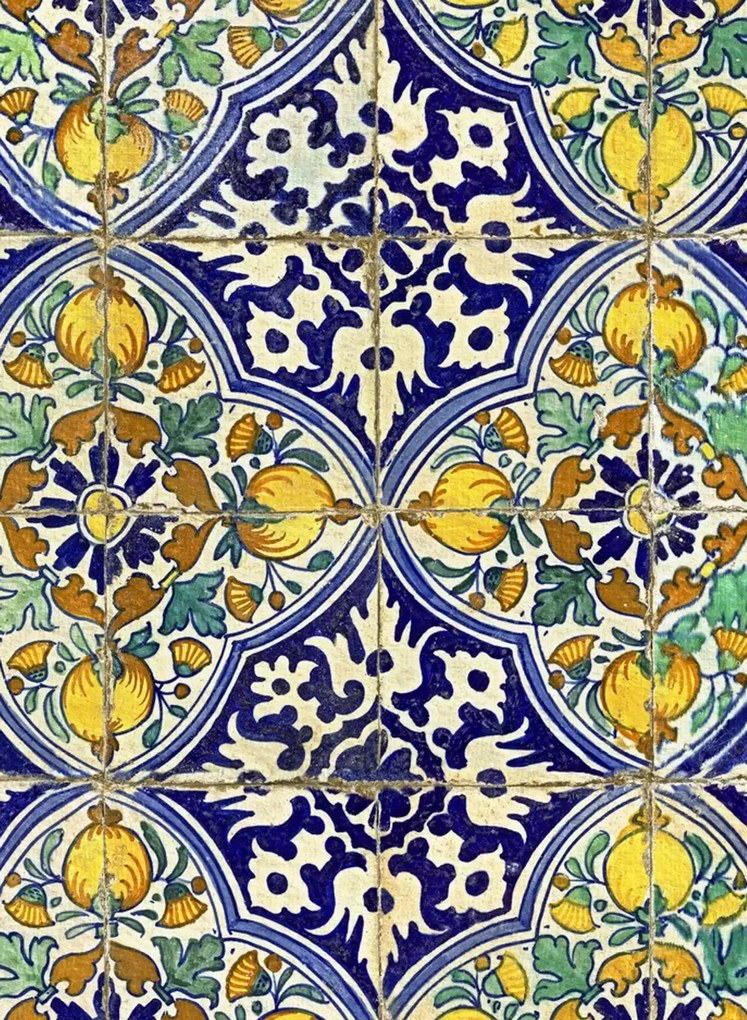 Mindthegap Carta da parati Sardegna Tiles - Indigo/ Green/ Yellow/ Taupe