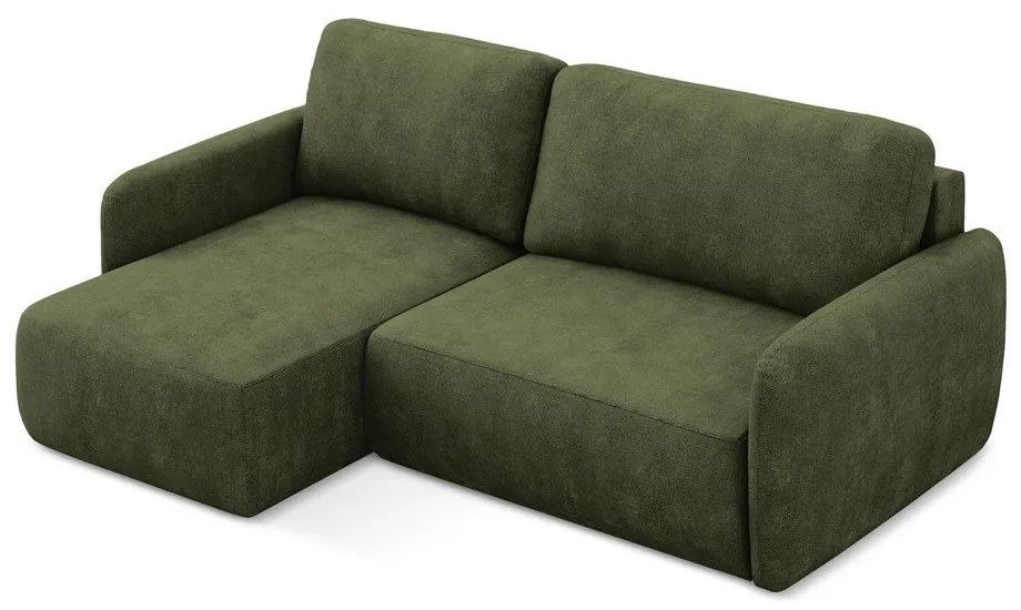 Divano angolare verde allungabile/con contenitore (con penisola a sinistra/con chaise lounge) con rivestimento in ciniglia Lilo – Makamii