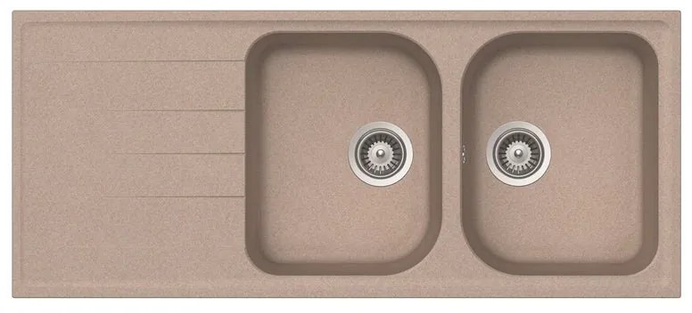 Lavello integrato 2 vasche con gocciolatoio laterale destro o sinistro DELINIA Elba quarzo L 50 x L 116 cm sabbia