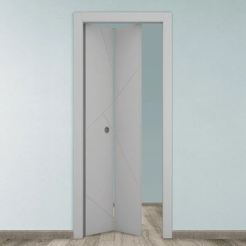 Porta tamburata pieghevole a libro simmetrica Oblique grigio L 80 x H 210 cm sinistra