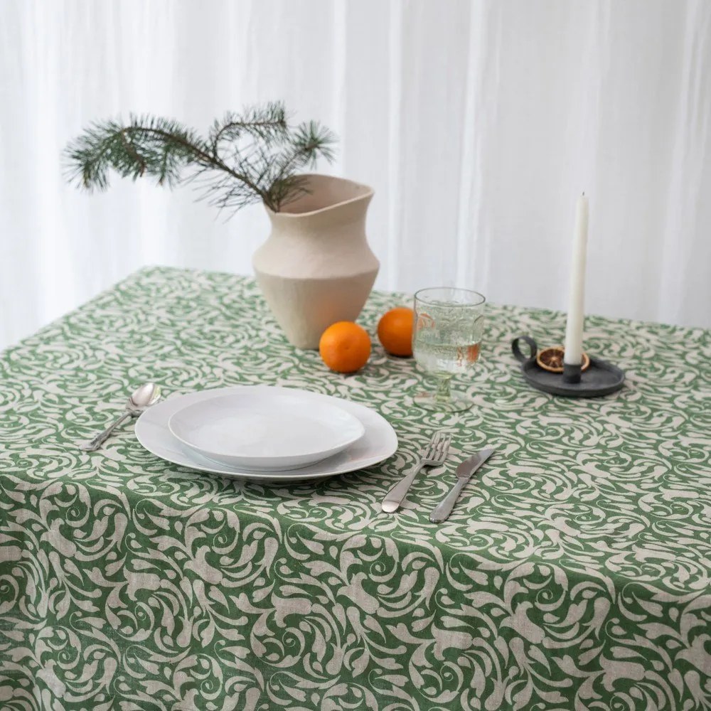 Tovaglia in lino 140x200 cm Evergreen Damask – Linen Tales