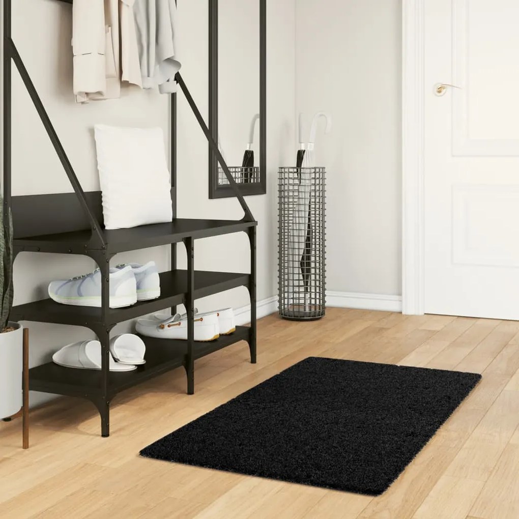 Tappeto Shaggy Pamplona A Pelo Lungo Moderno Nero 60x110 Cm /