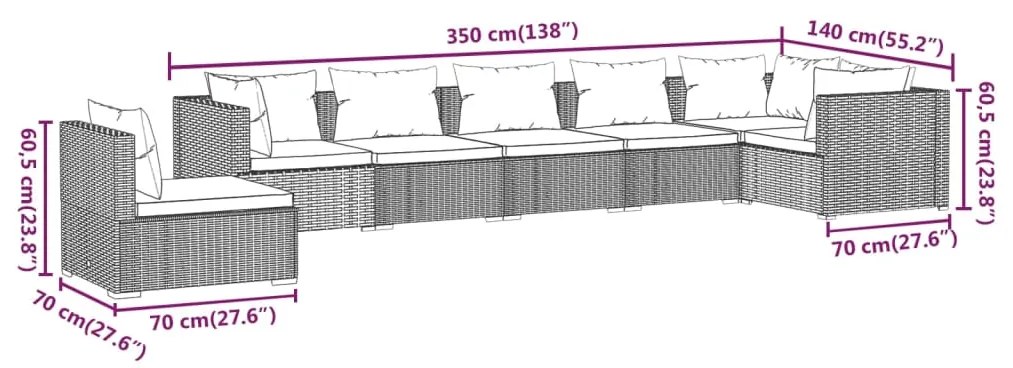 Set Divani da Giardino 7 pz con Cuscini in Polyrattan Marrone