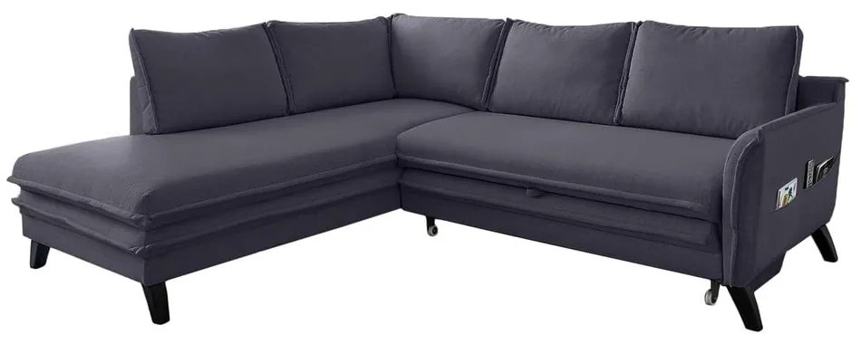 Divano letto angolare antracite L, angolo sinistro Charming Charlie - Miuform