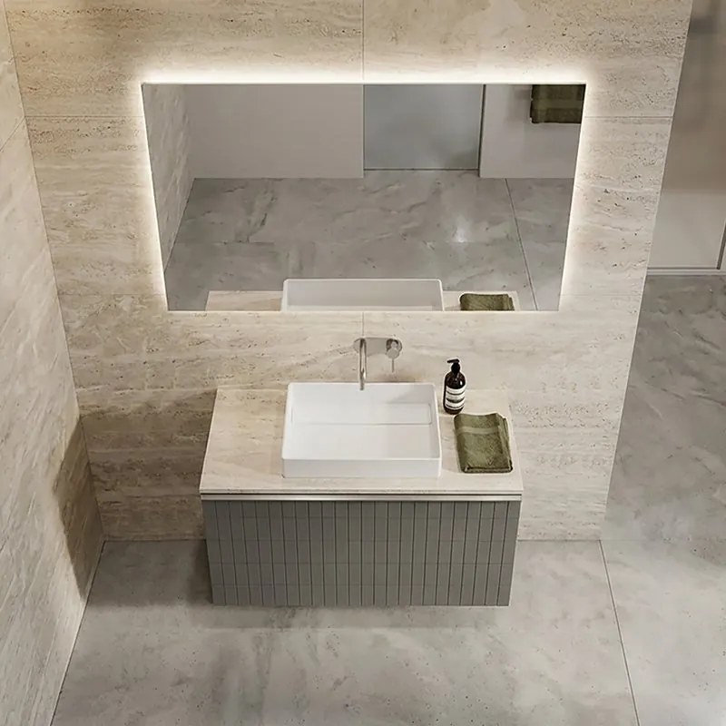 Mobile da bagno sospeso sotto lavabo Pixel grid 1 cassetto L 80 x H 40 x P 45.5 cm grigio carbone laccato opaco, con maniglia alluminio brillante