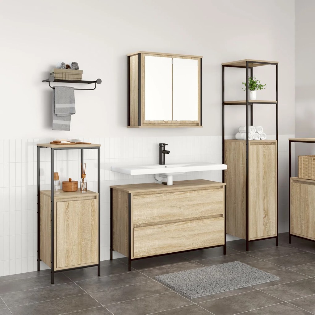 Set di mobili da bagno 3 pezzi in legno ingegnerizzato rovere di