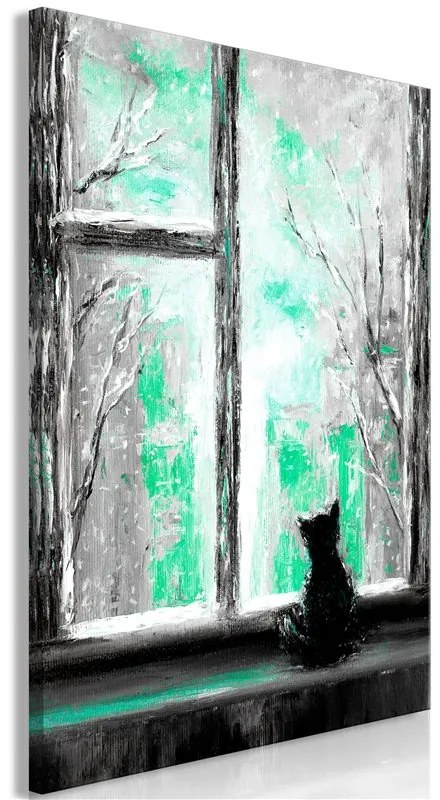 Quadro Longing Kitty (1 Part) Vertical Green  Colore Grigio, Dimensioni e Misure 60x90