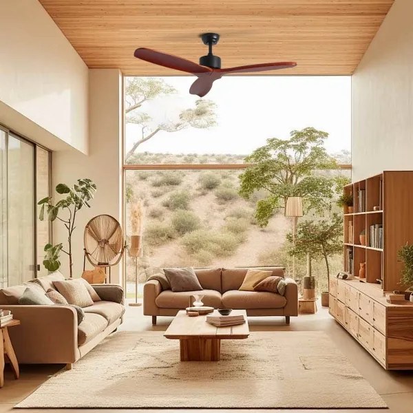 ZEVENTI - Ventilatore a soffitto CUENCA Wi-Fi Tuya nero/rovere + DO