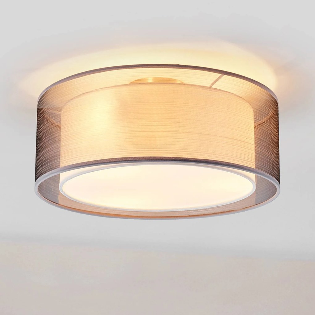 Plafoniera Lindby Nica, Ø 40 cm, grigio, bianco, tessuto