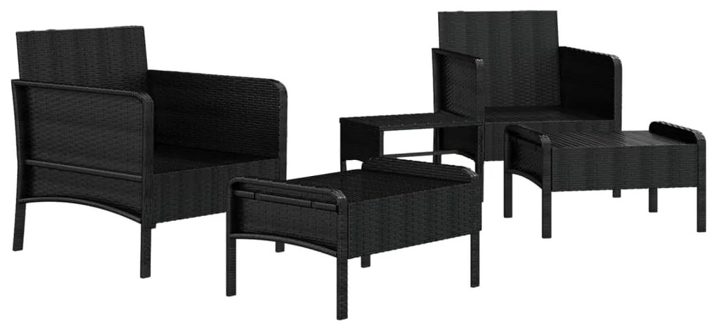 Set divani da giardino 5 pz con cuscini nero in polyrattan