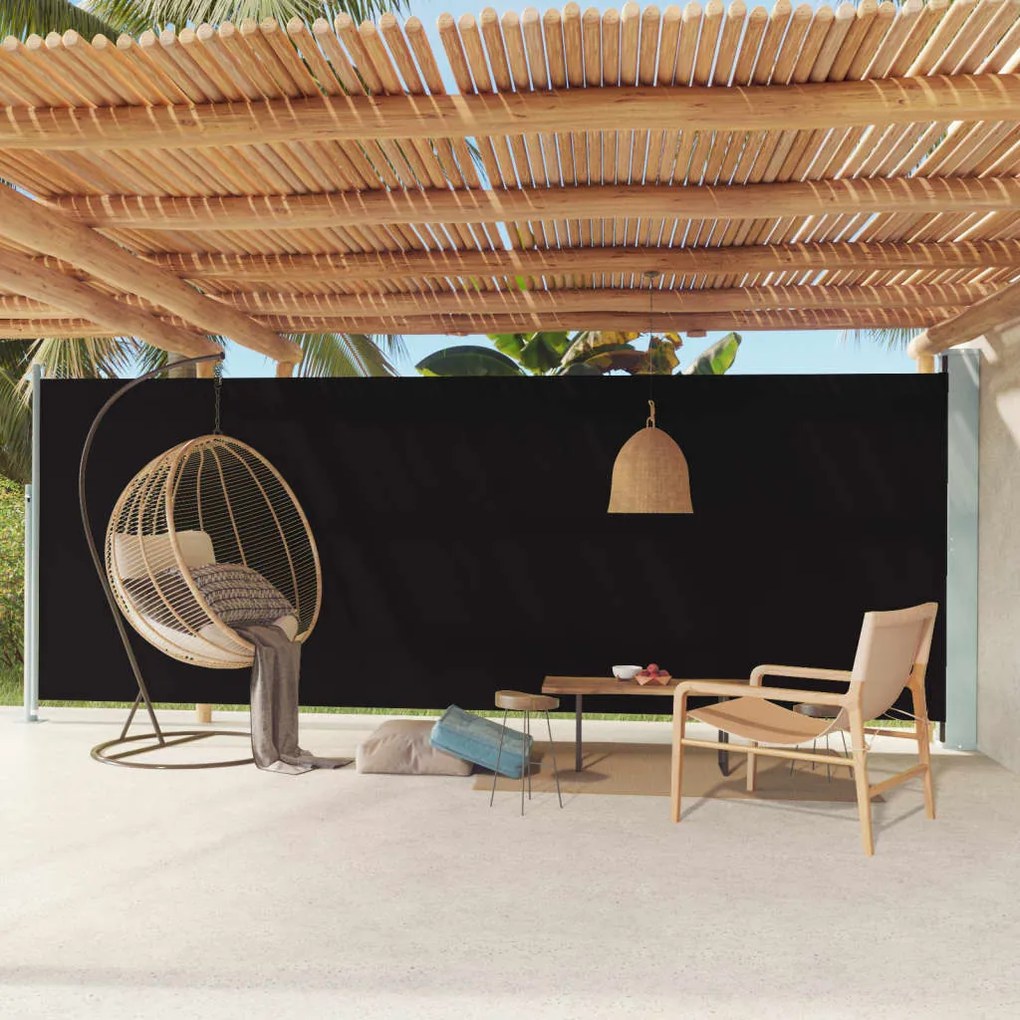Tenda Da Sole Laterale Retrattile Per Patio 200x600 Cm Nera /