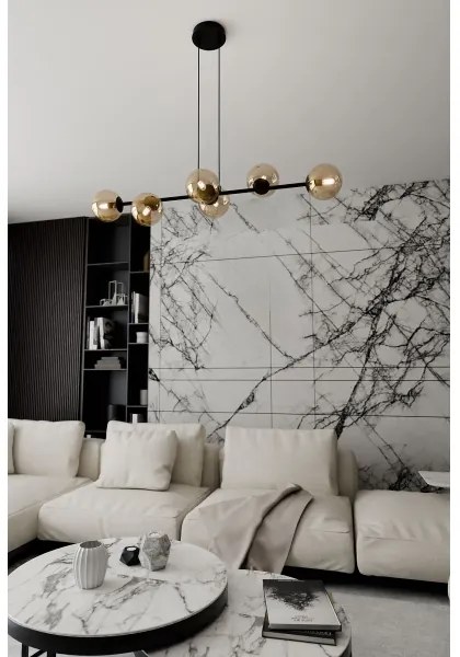 Lampadario a sospensione con filo ROSSI 6xE14/10W/230V nero/beige