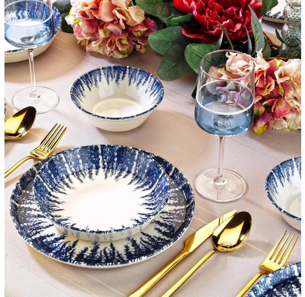 Servizio da tavola 12 pezzi, porcellana, bianco/blu