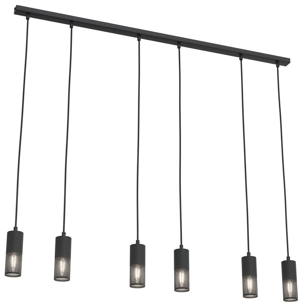 Lampadario Moderno 6 Luci Melt Cilindri Con Rete In Acciaio Nero