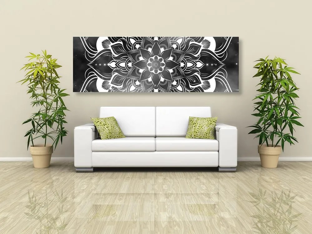 Quadro su tela – Mandala moderna con motivo orientale in bianco e nero
