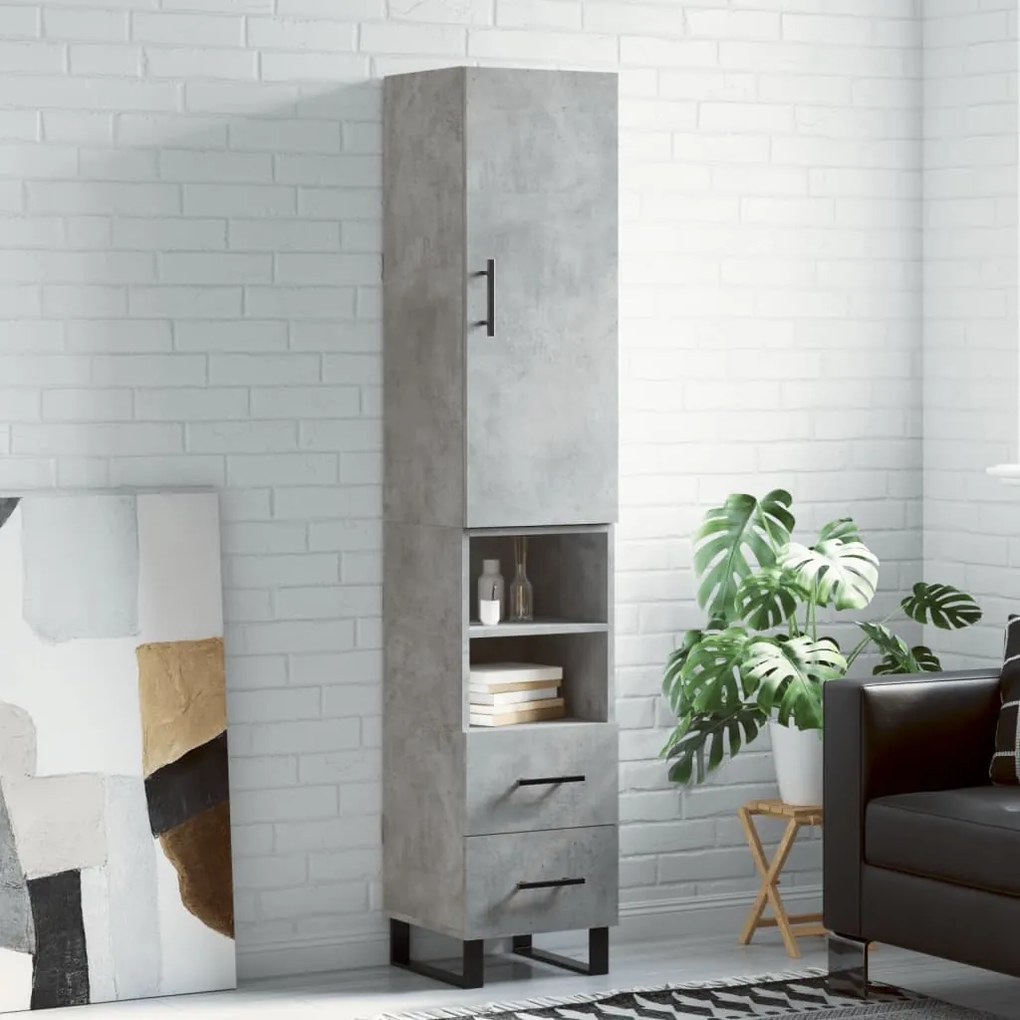 Credenza Grigio Cemento 34,5x34x180 Cm İn Legno Multistrato /