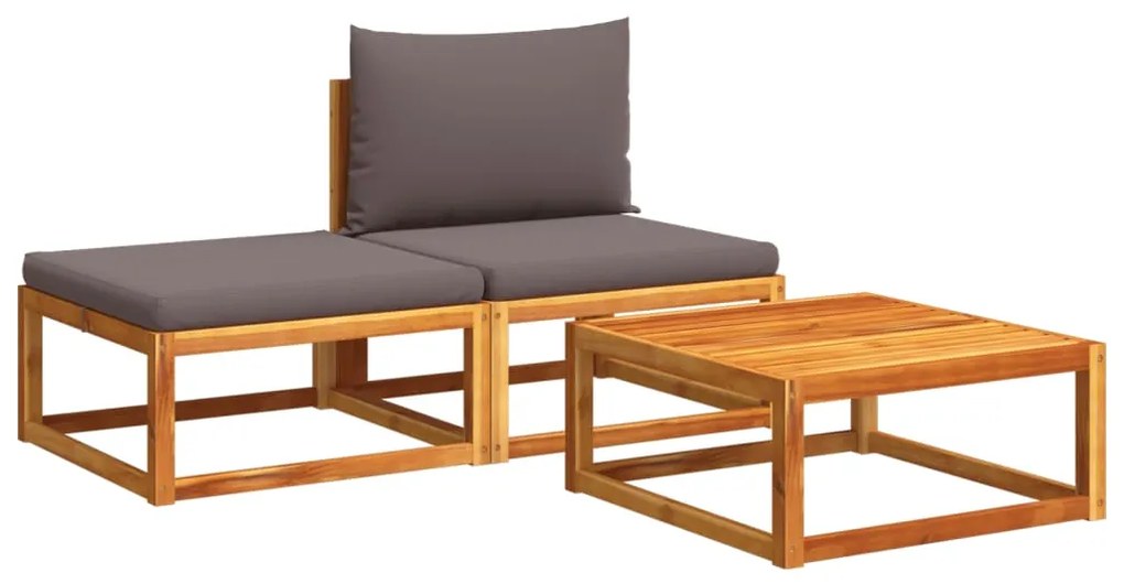 Set divano da giardino 3pz con cuscini legno massello di acacia