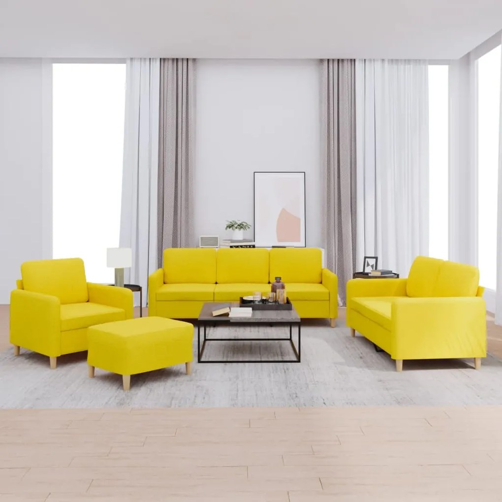 Set Di Divani 4 Pz Con Cuscini Giallo Chiaro İn Tessuto /