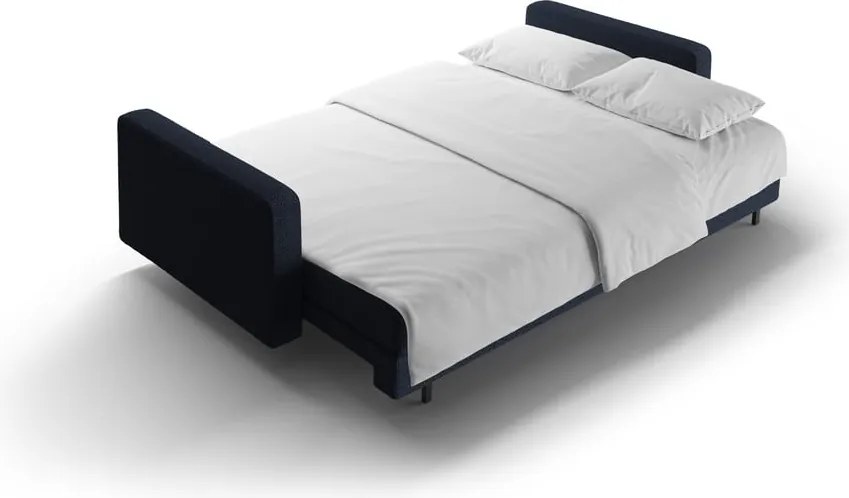 Divano blu scuro allungabile/con contenitore con rivestimento in bouclé 222 cm Bali – Cosmopolitan Design