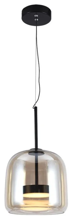 Lampada a Sospensione LED 6 W in Metallo e Vetro – Nero/ambra