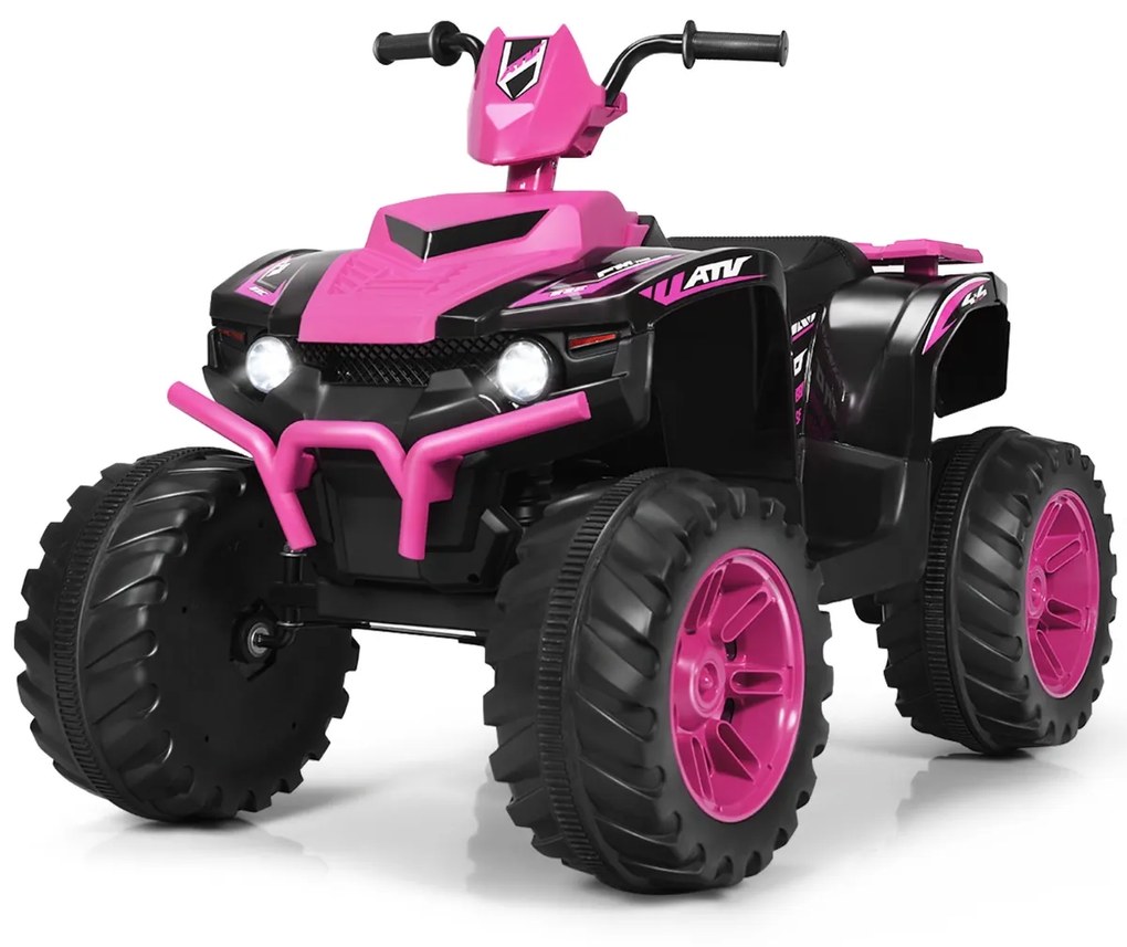 Costway Quad elettrico ATV 12 V per bambini con musica e luci LED, Quad a batteria con sedile comodo 104x67x74cm Rosa
