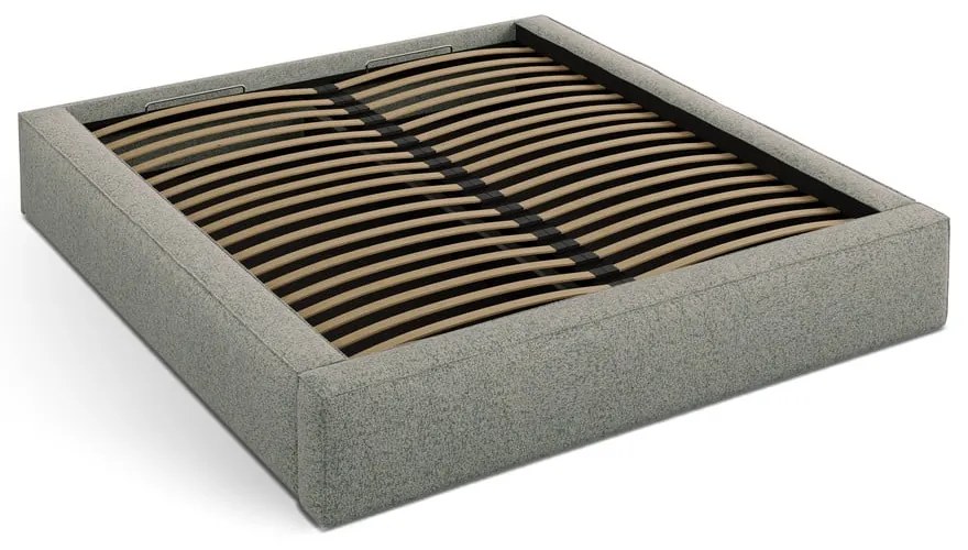 Letto matrimoniale imbottito verde con contenitore e rete inclusi 200x200 cm Simon – Micadoni