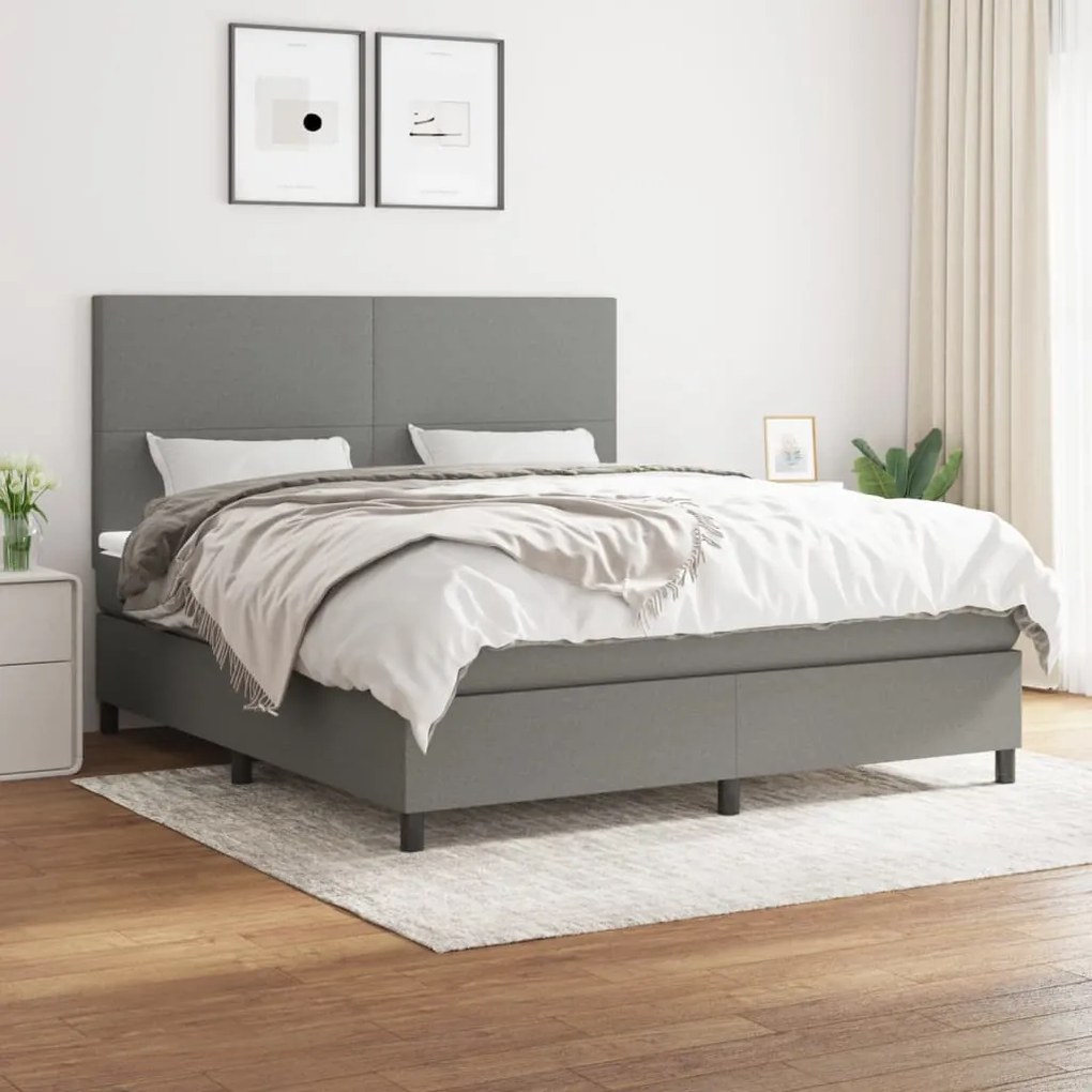 Giroletto A Molle Con Materasso Grigio Scuro 160x200 Cm Tessuto /