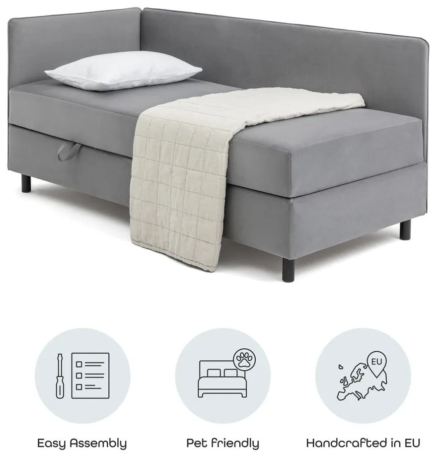 Letto singolo imbottito grigio con contenitore con materasso incluso 90x200 cm Avela – Bonami Selection